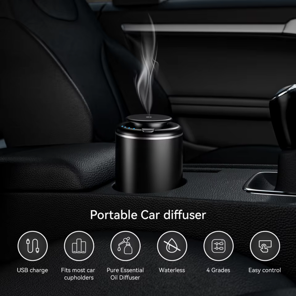 FreshDrive USB Car Aroma Diffuser with LED Lights & Humidifier