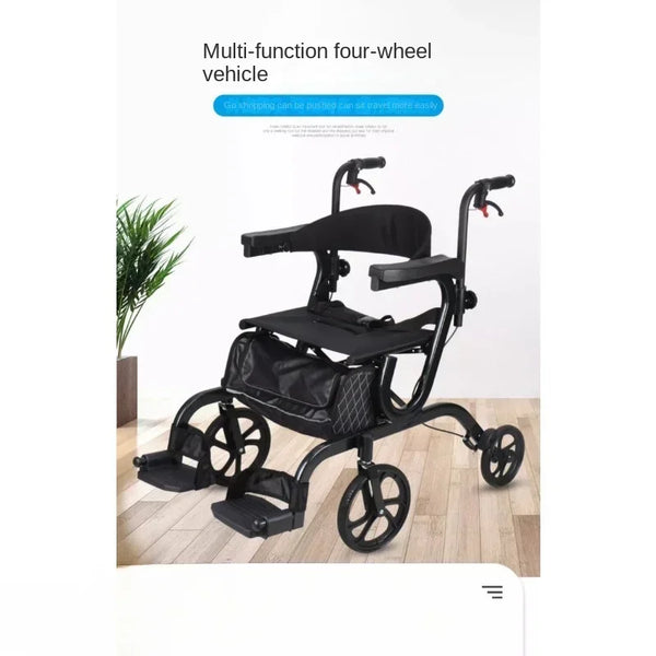 Lightweight 4-Wheel Folding Mobility Walker with Seat & Shopping Cart