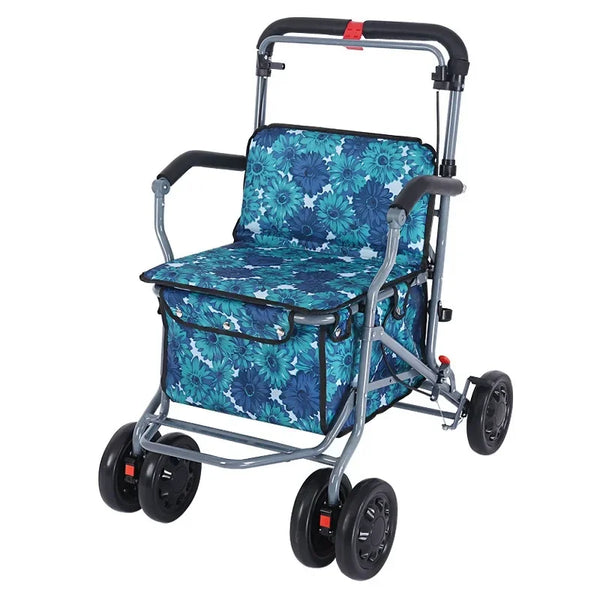 Lightweight Foldable Walking Cart with Seat – Portable Mobility Aid for Seniors