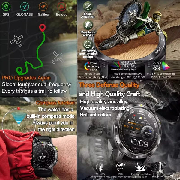 Rugged Outdoor GPS Smartwatch with Bluetooth Calling, Waterproof Design & Fitness Tracking