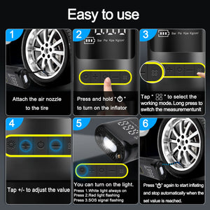 Portable Digital Air Compressor with Auto Shutoff & LED Light – Wireless Car Tire Inflator