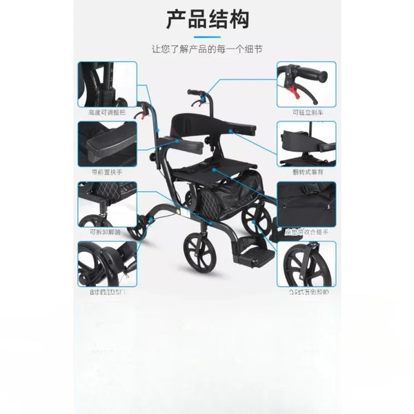 Lightweight 4-Wheel Folding Mobility Walker with Seat & Shopping Cart