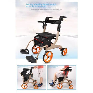 Lightweight 4-Wheel Folding Mobility Walker with Seat & Shopping Cart