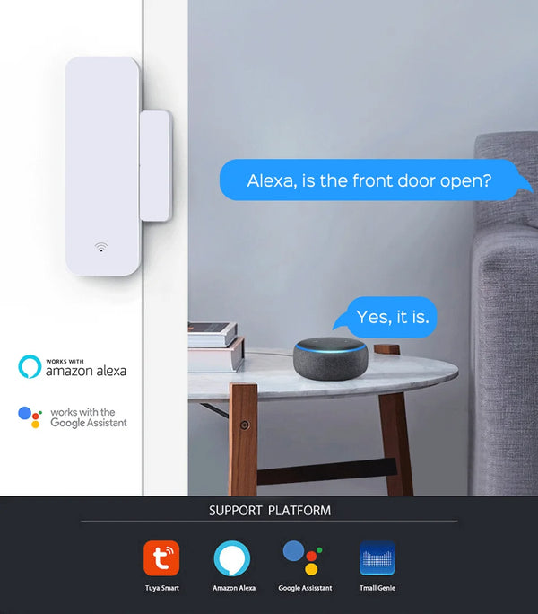 Tuya Smart WiFi Door Sensor - Wireless Security Alarm for Doors & Windows, Alexa & Google Home Compatible