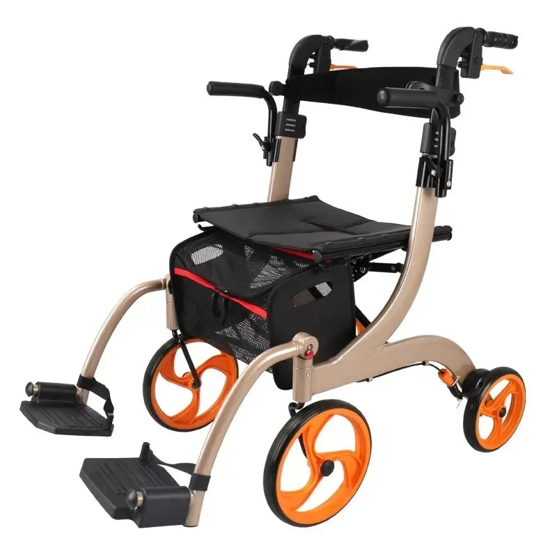 Lightweight 4-Wheel Folding Mobility Walker with Seat & Shopping Cart