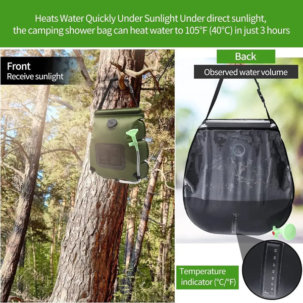 20L Solar-Powered Camping Shower Bag with Temperature Gauge – Portable Outdoor Shower for Camping, Hiking & Beach