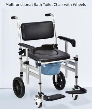 Foldable Shower Wheelchair with Potty Seat – Lightweight, Portable Bathing Aid for Seniors & Disabled