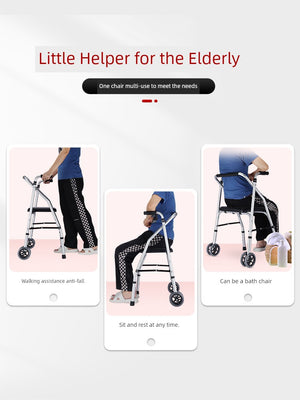 Lightweight Foldable Walking Trolley for Seniors – Portable Mobility Aid with Storage Basket