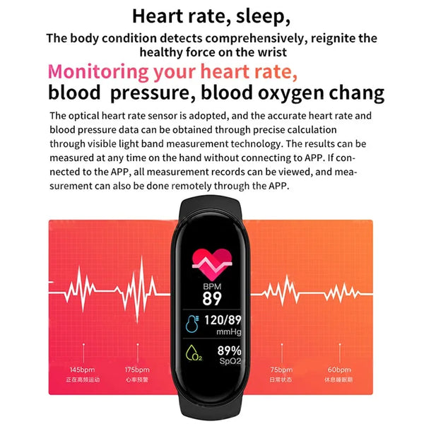 M6 Smartwatch – Advanced Fitness Tracker with Heart Rate, Blood Pressure, and Sleep Monitoring, Waterproof Design