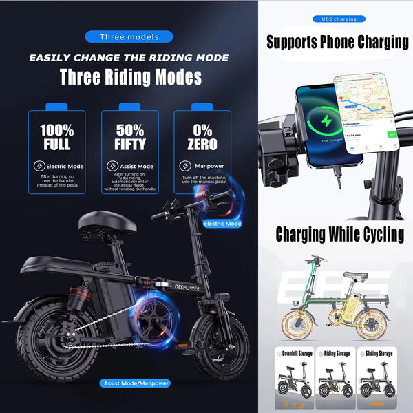 ZPW RS6 400W Folding Electric Bike – 48V 30AH Battery, 14-Inch Wheels, Compact & Eco-Friendly Commuter E-Bike